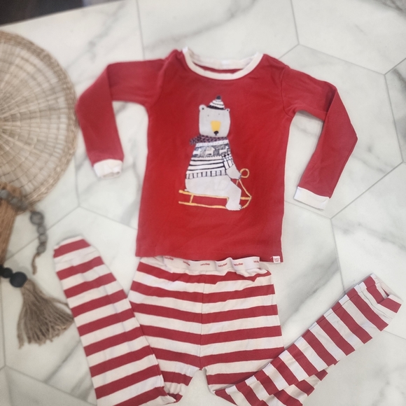 [ Baby Gap] size 5-cutest long sleeve & pants pajama set- red/ white stripe 🐻‍❄ - Picture 2 of 16